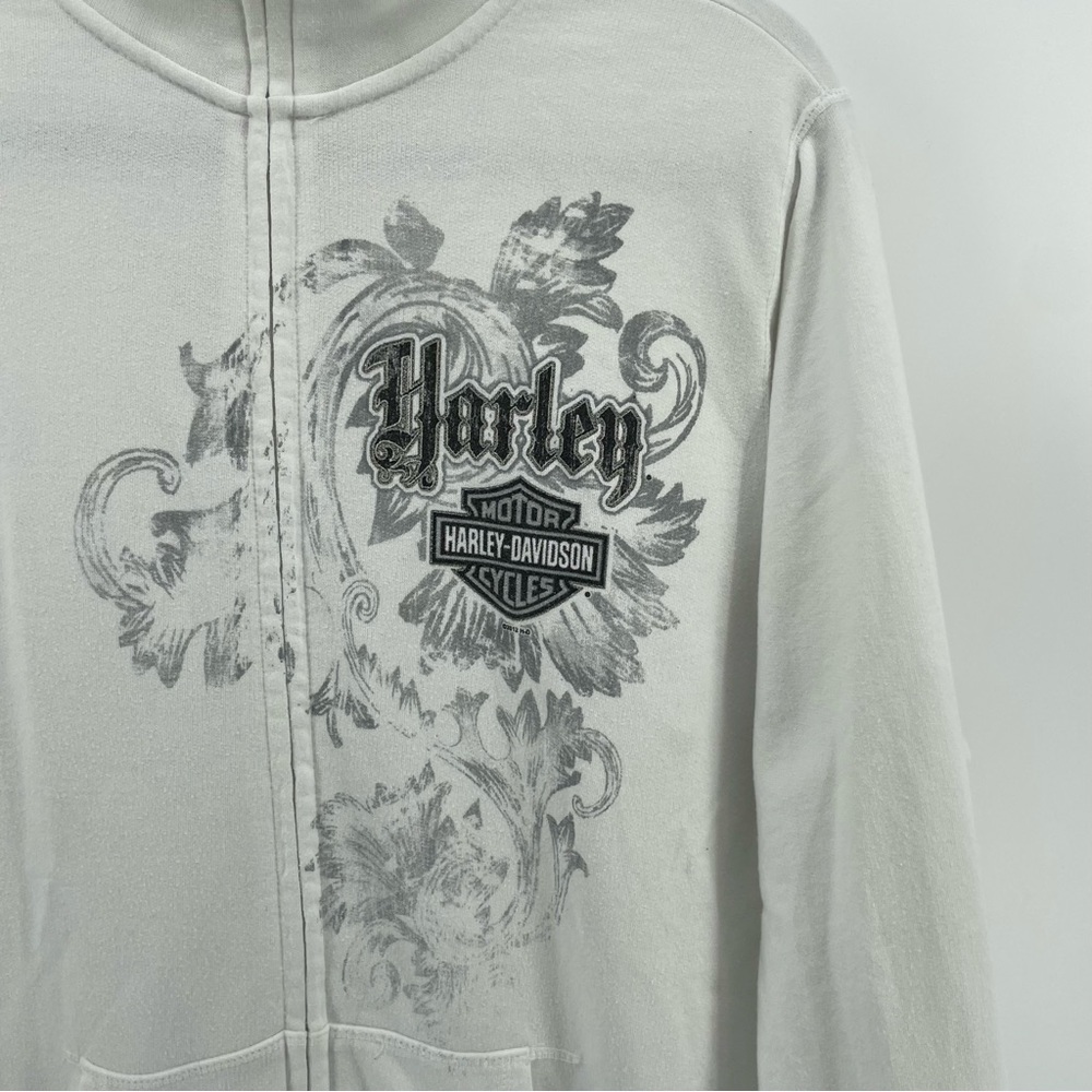 SOLD | Harley Davidson Womens Zipped Sweatshirt White Mock Neck 1X - Picture 3 of 8